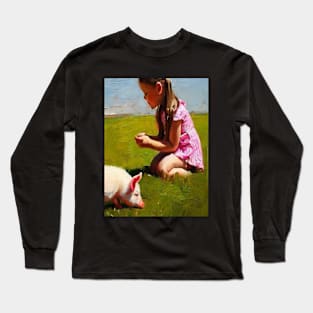 baby and pig graphic Long Sleeve T-Shirt